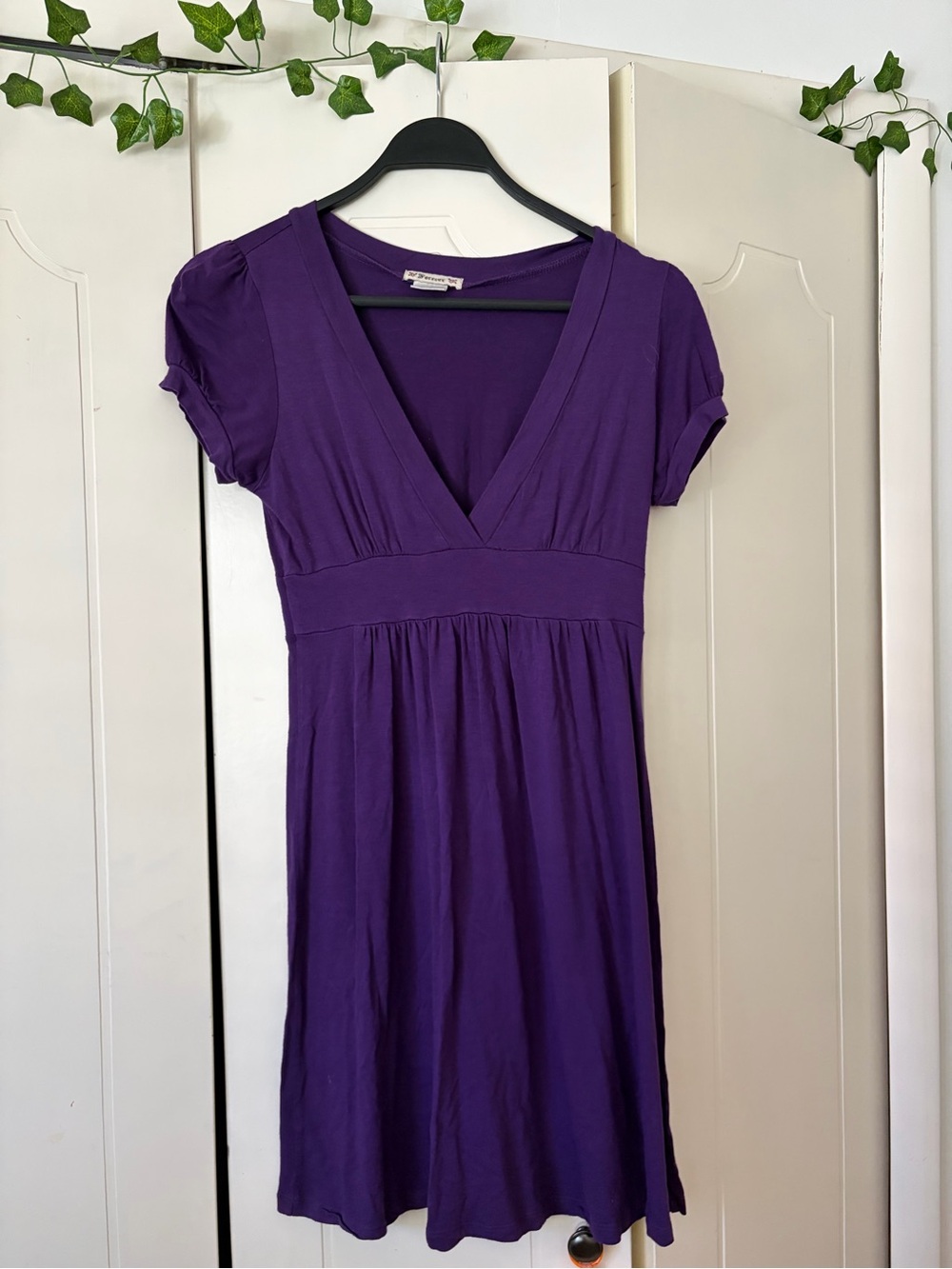 Vintage Purple V-Neck Short Sleeve Dress